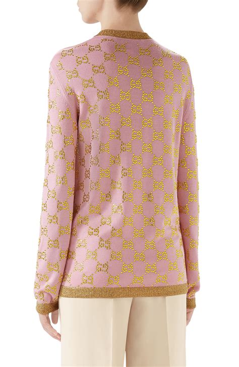 gucci gg crystal-embellished pink wool sweater
